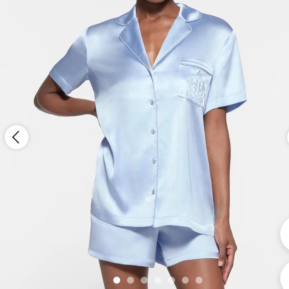 SKIMS Hotel Shine short sleeve sleep set in Celeste. New with tags!